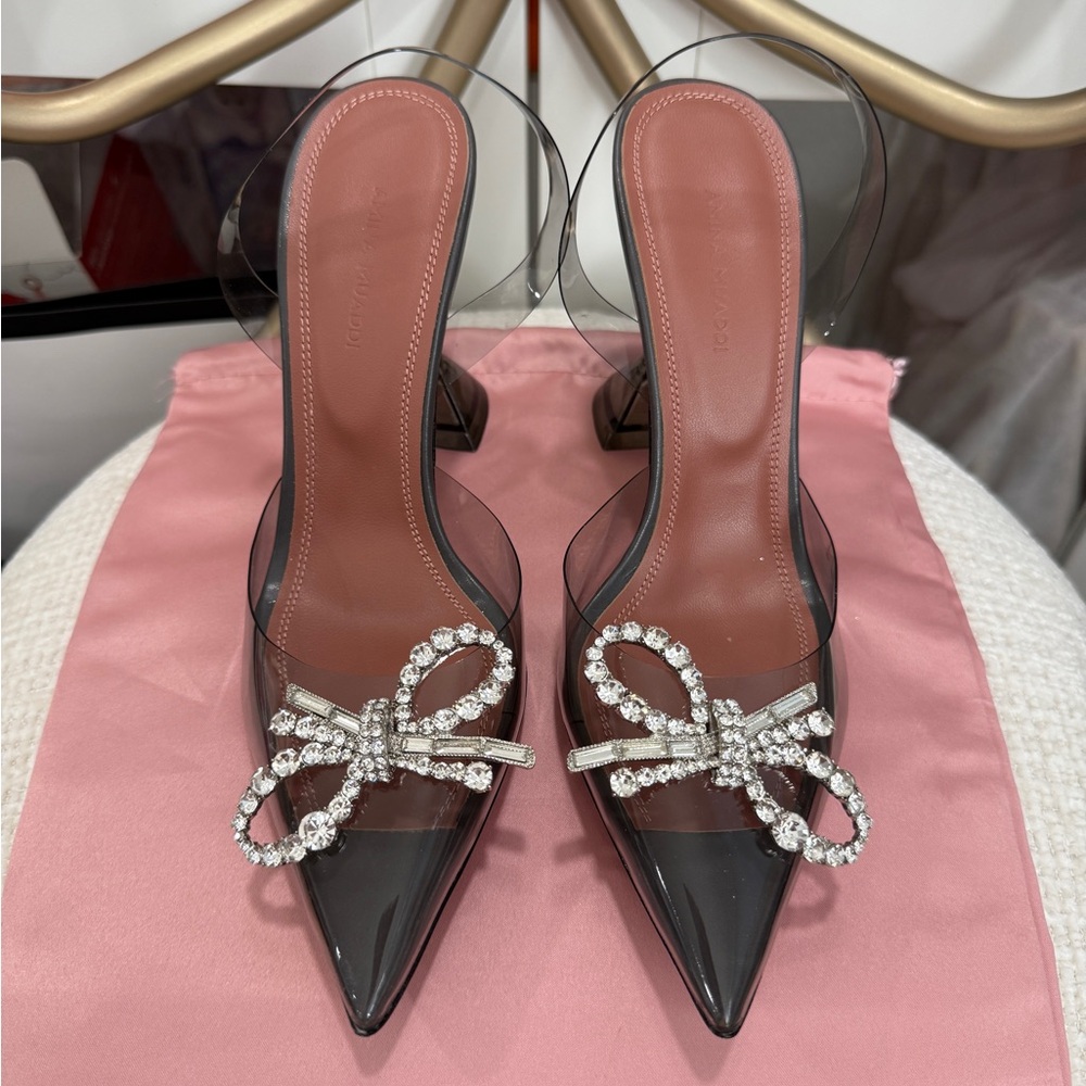 ✨ AUTHENTIC - Amina Muaddi Rosie PVC Clear Crystal Bow Pumps ✨